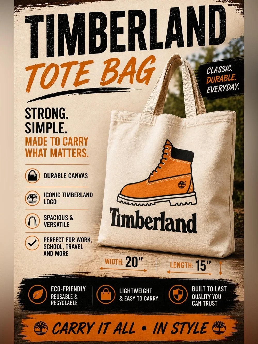 Timberland Boot Graphic Tote New